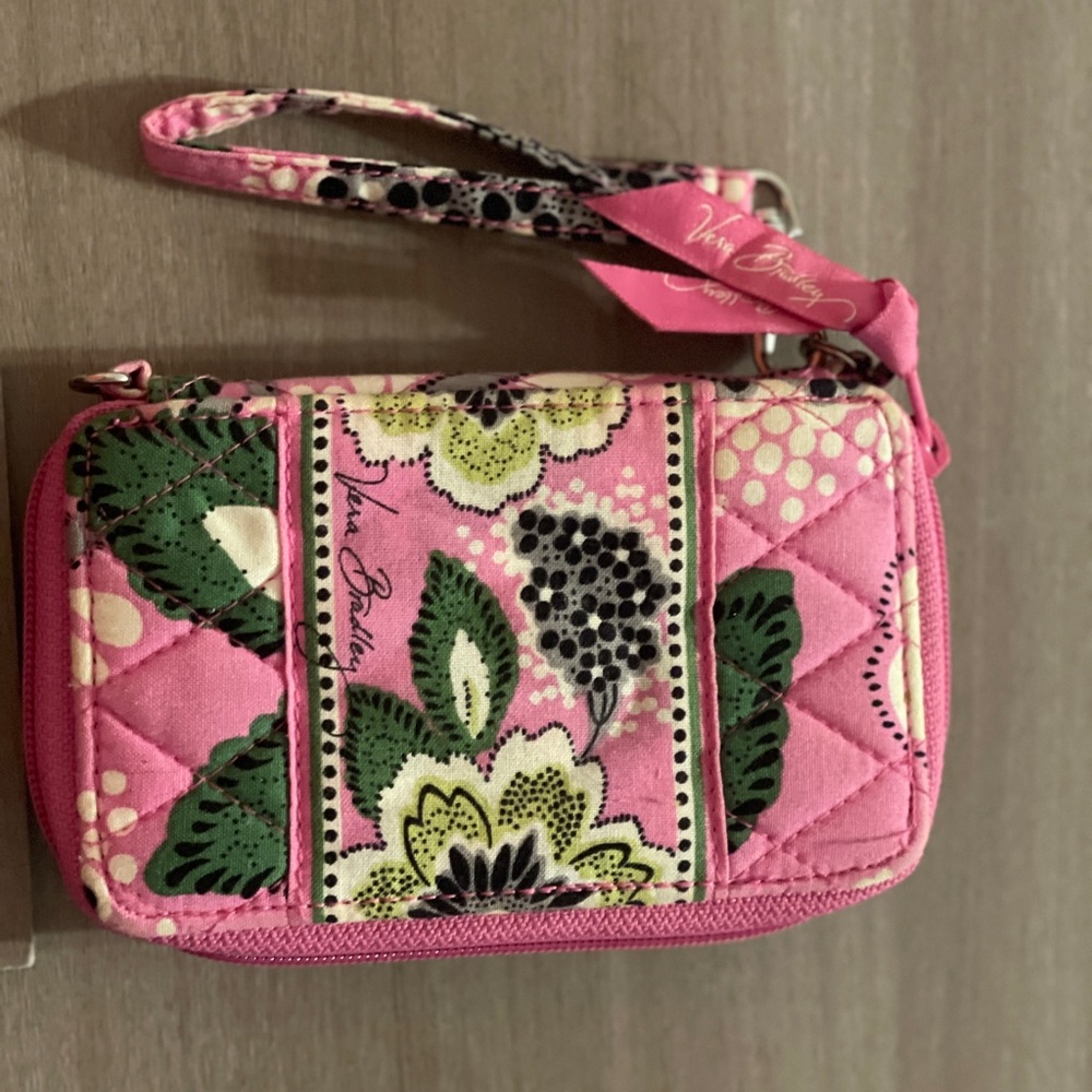 Vera Bradley Pink and Green Patterned Wristlet